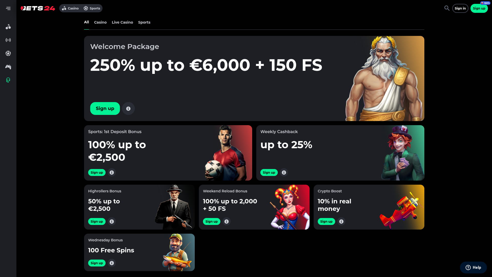 Bets24 Casino Desktop Promotions