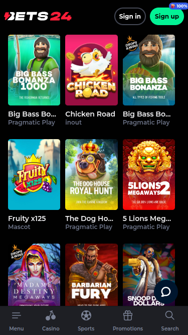 Bets24 Casino Mobile Games
