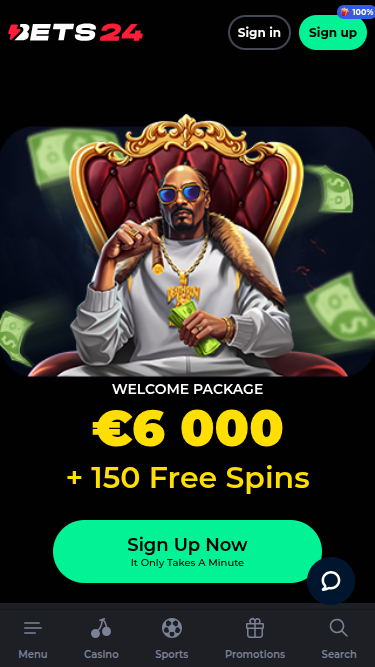 Bets24 Casino Mobile Homepage