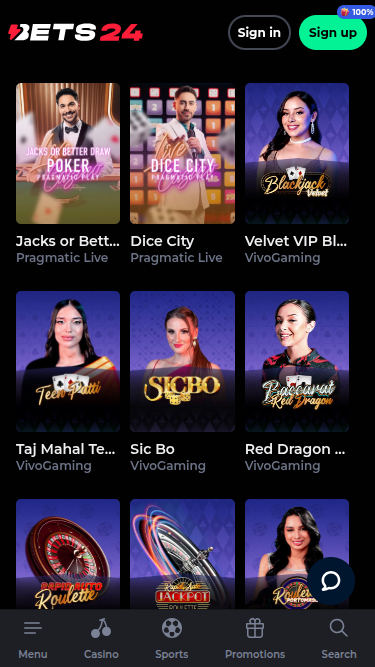 Bets24 Casino Mobile Live Dealer