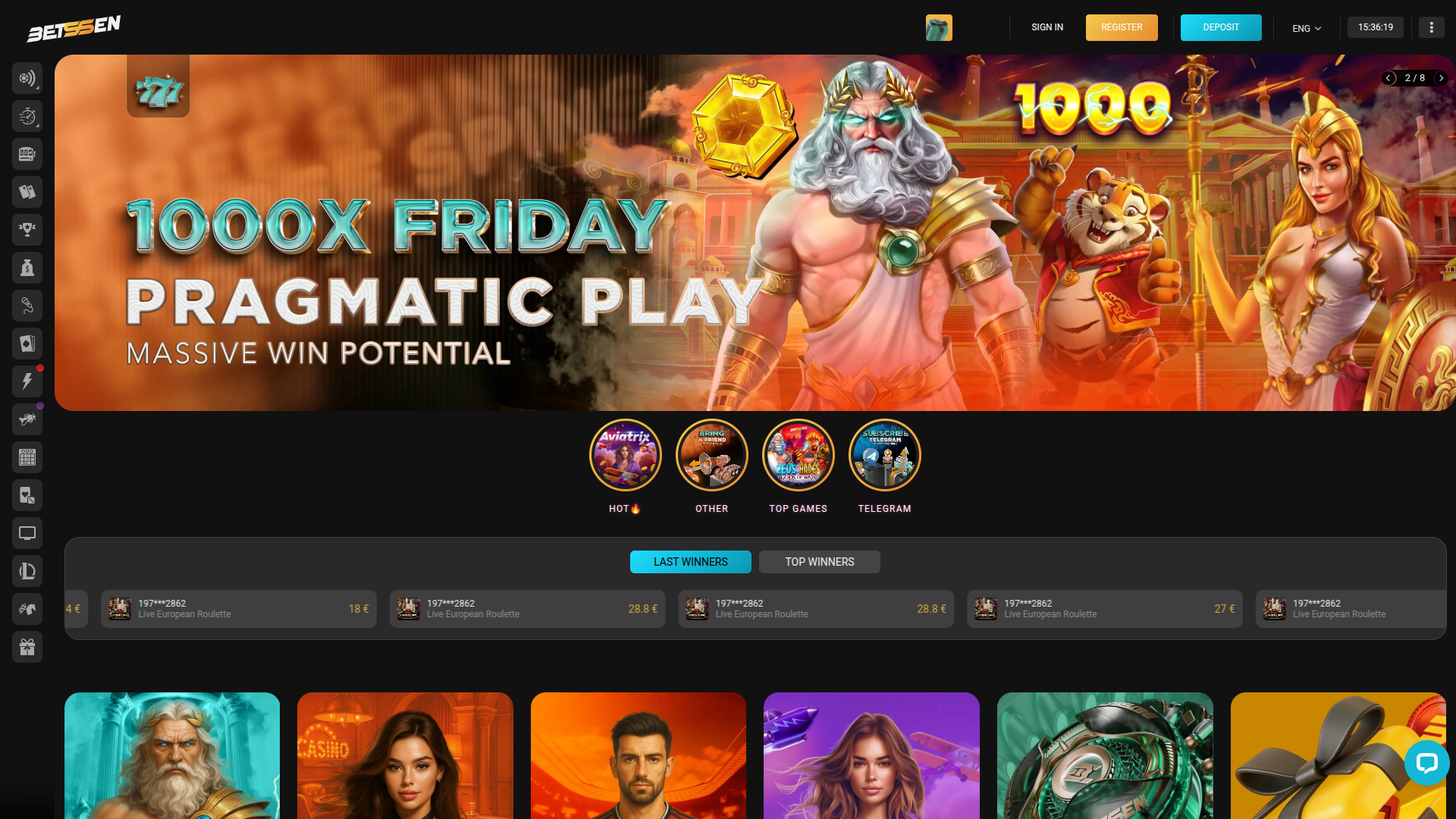 Betssen Casino Desktop Homepage