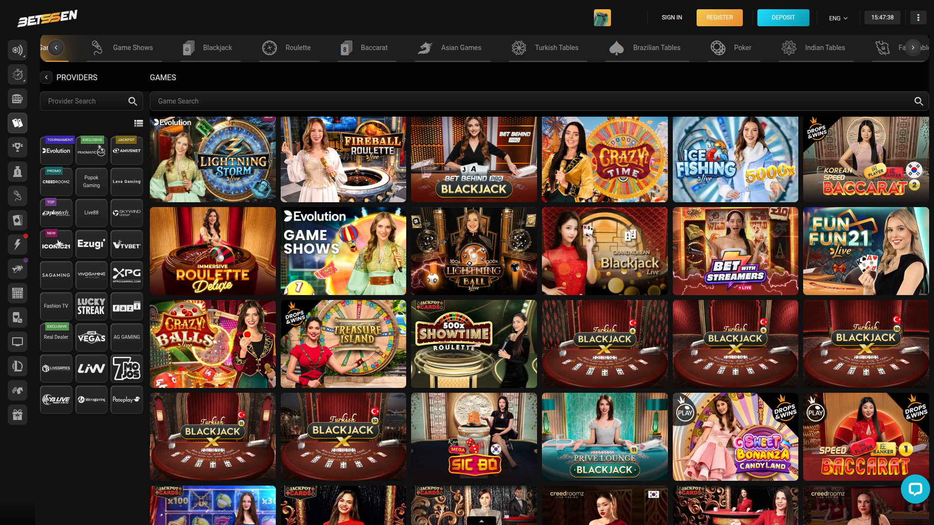 Betssen Casino Desktop Live Dealer