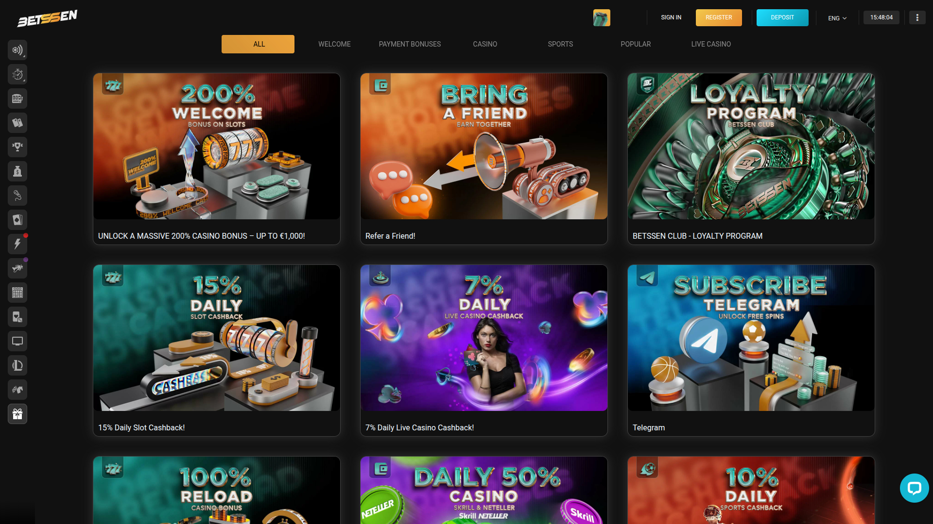 Betssen Casino Desktop Promotions