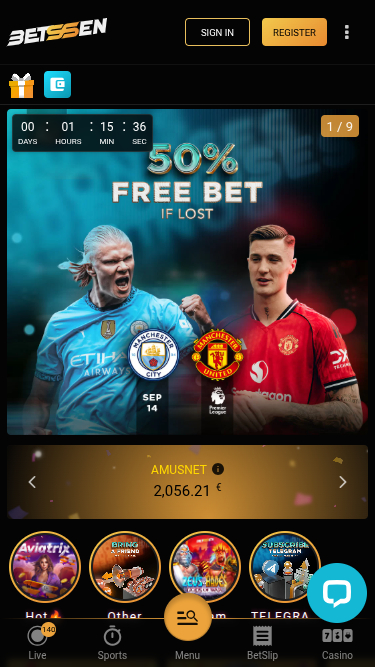 Betssen Casino Mobile Homepage