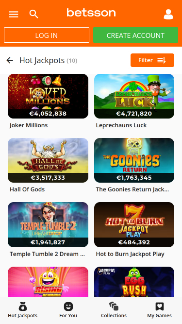 Betsson Casino Mobile Jackpot