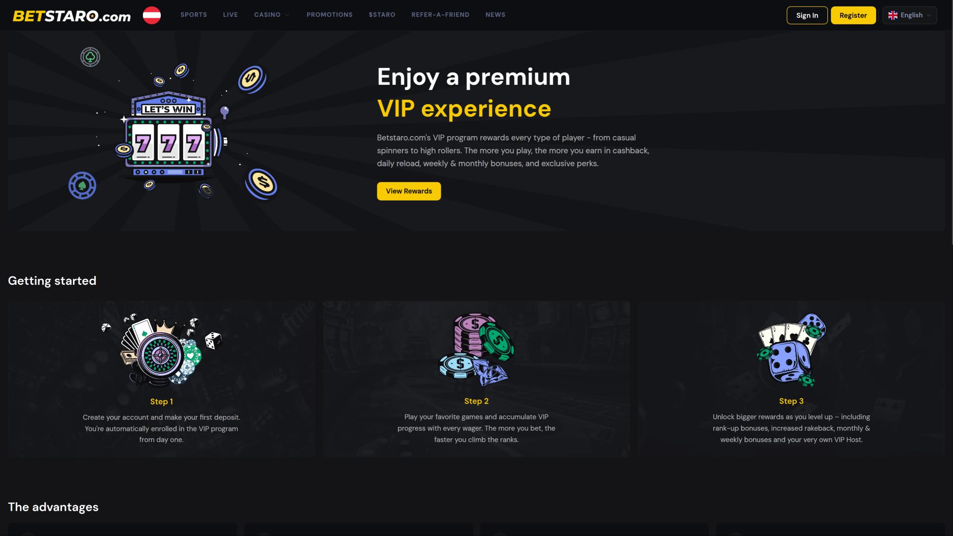 BetStaro Casino VIP page