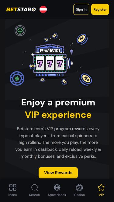 BetStaro Casino VIP mobile page