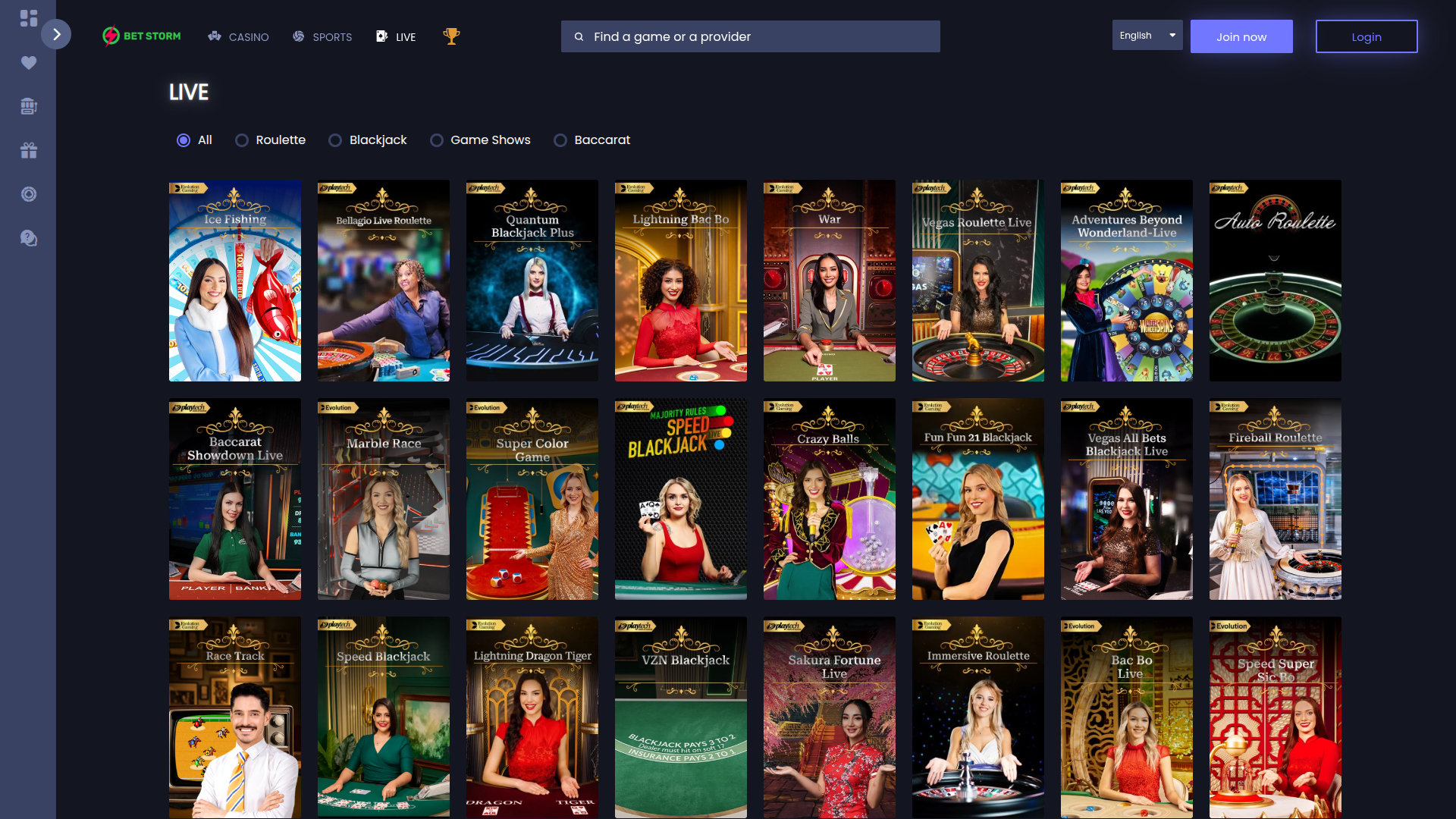 BetStorm Casino Desktop Live Dealer