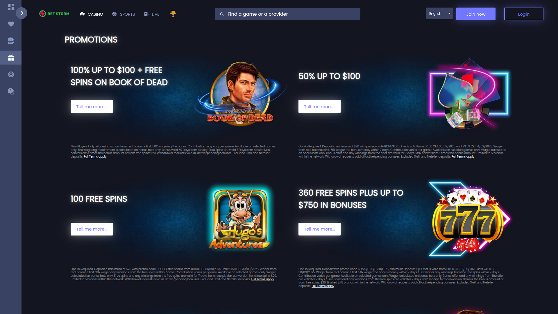 BetStorm Casino Desktop Promotions