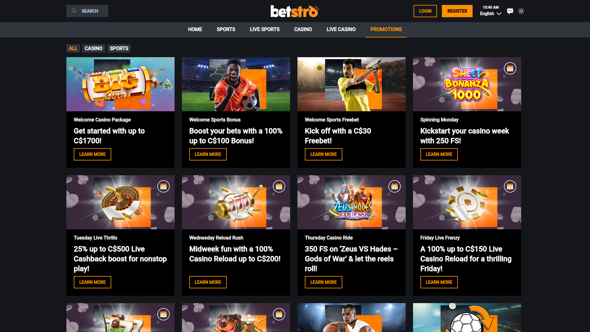 Betstro Casino Desktop Promotions