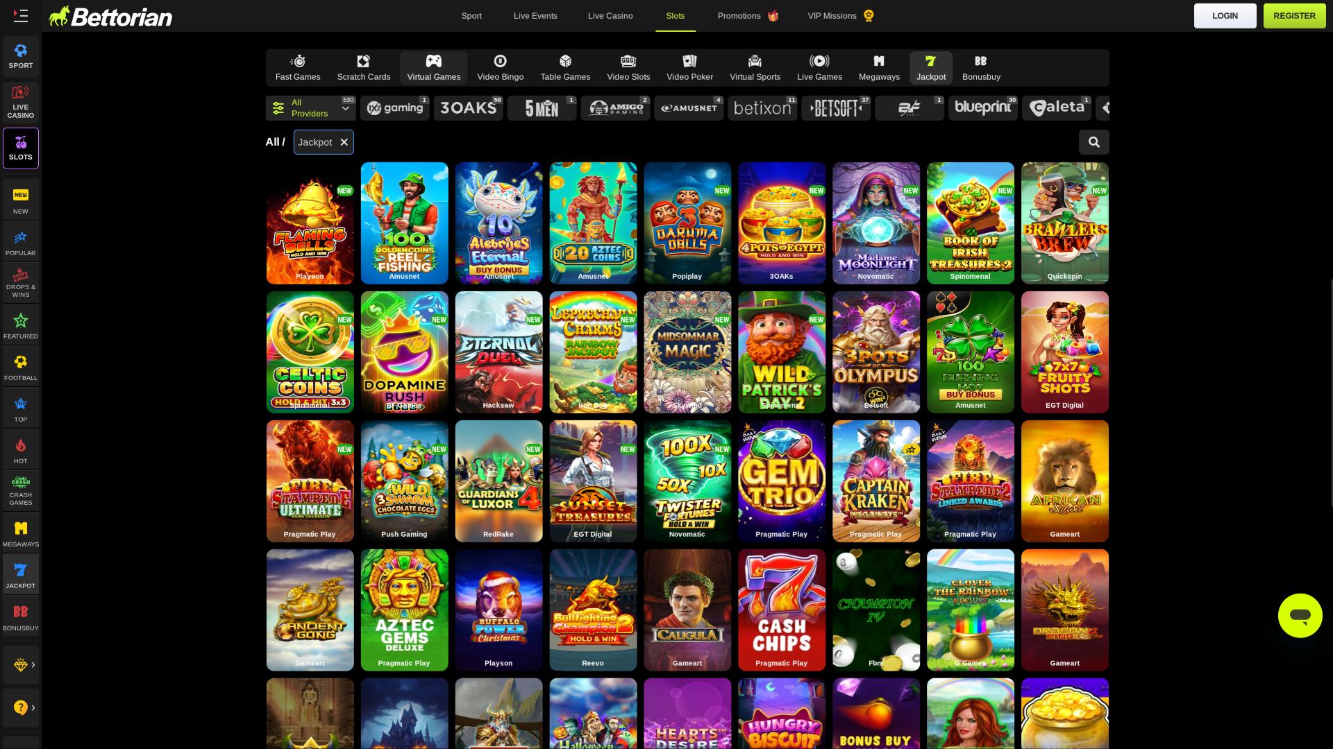 Bettorian Casino jackpot page