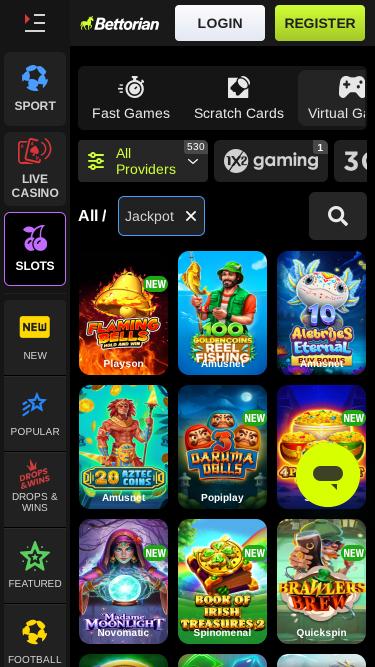 Bettorian Casino jackpot mobile page