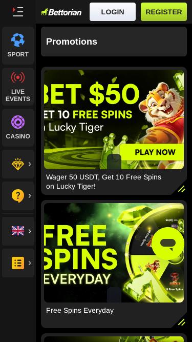 Bettorian Casino promotions mobile page