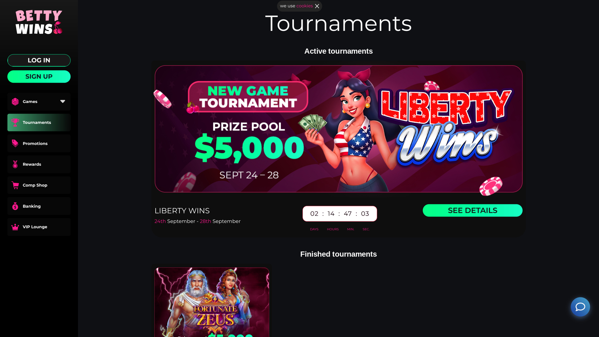 BettyWins Casino Desktop Tournaments
