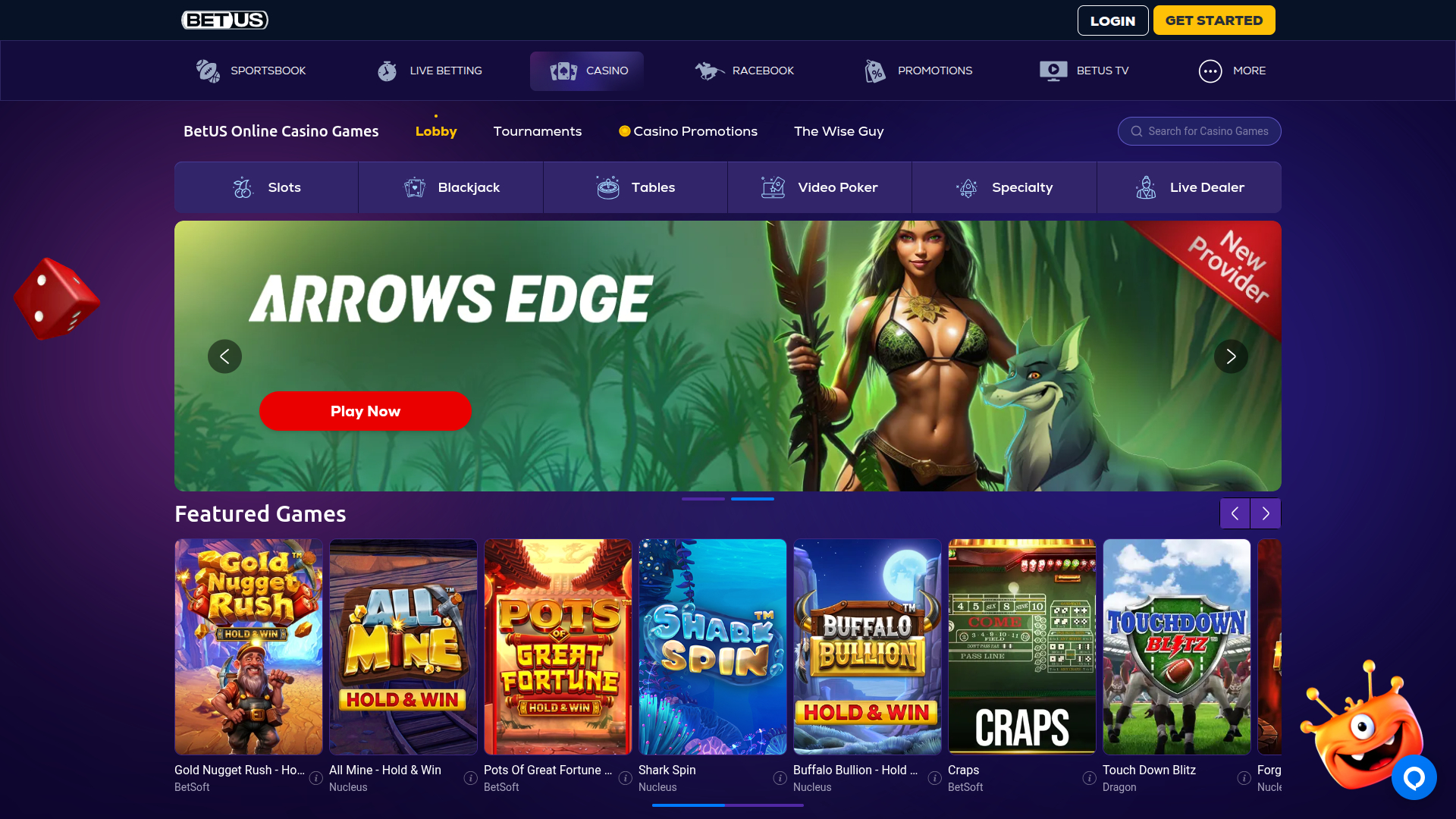 BetUS Casino Desktop Homepage