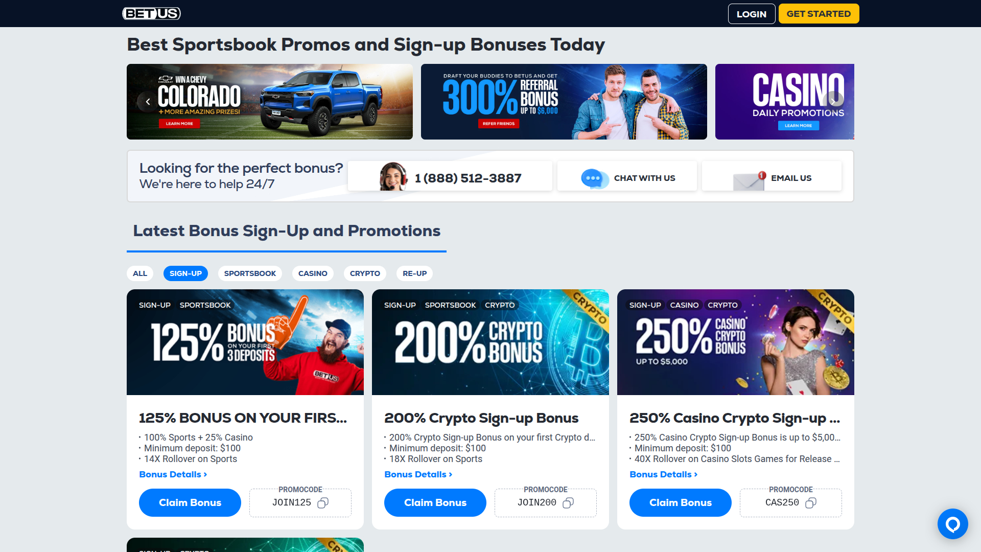 BetUS Casino Desktop Promotions