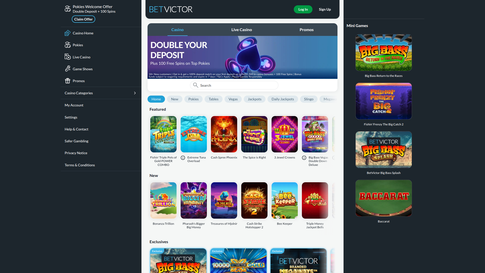 BetVictor Casino Desktop Homepage
