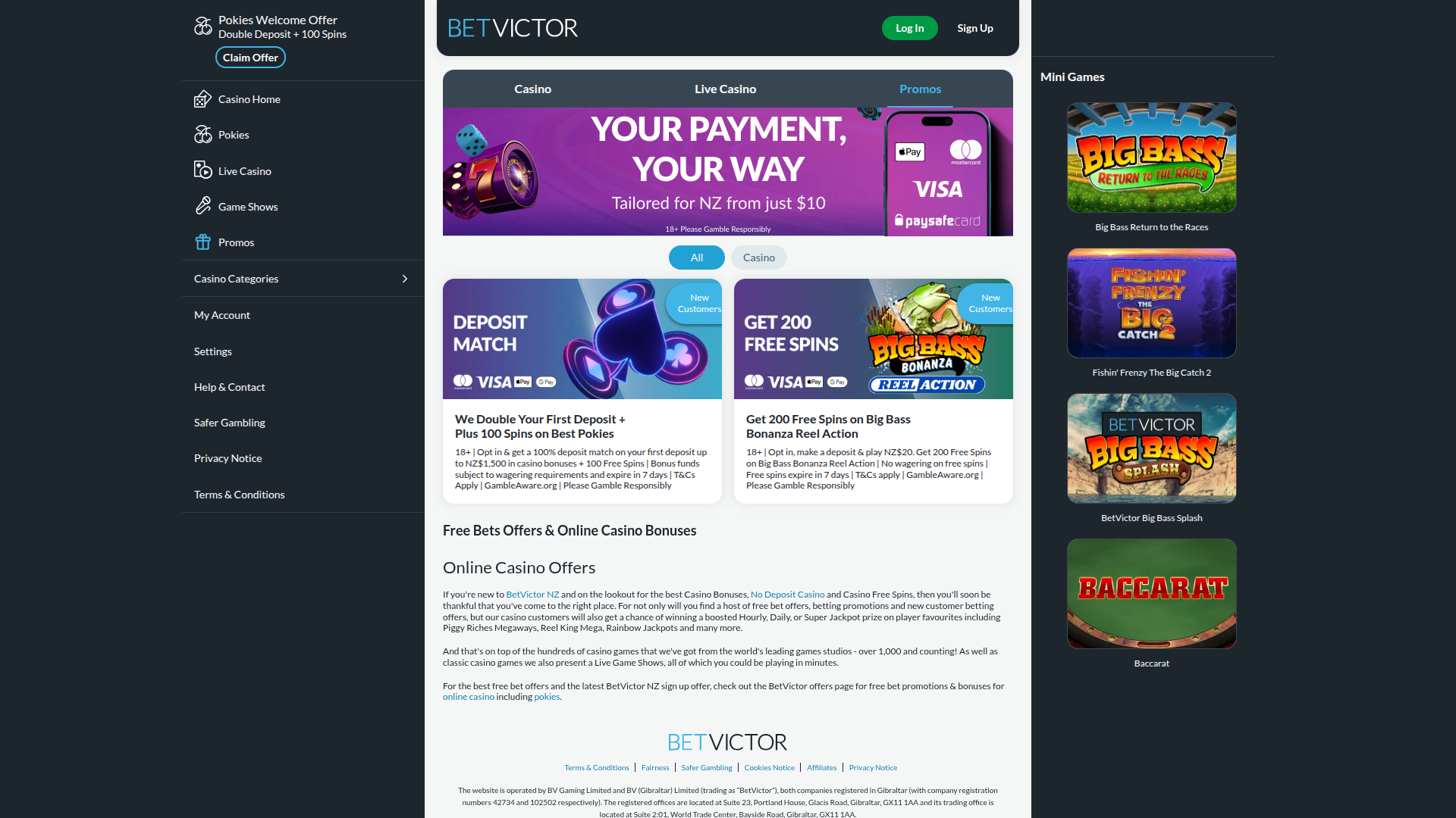 BetVictor Casino Desktop Promotions