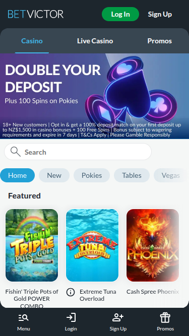 BetVictor Casino Mobile Homepage