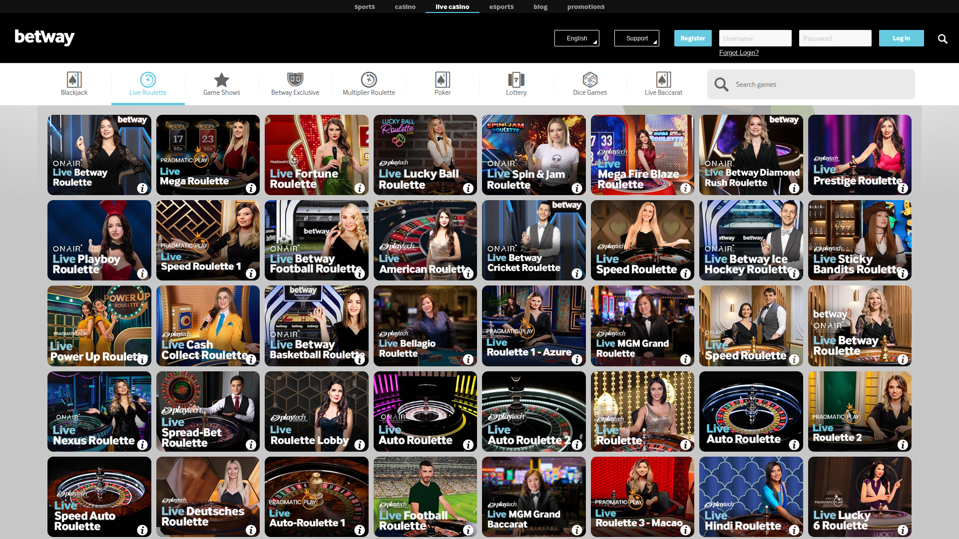Betway Casino Desktop Live Dealer