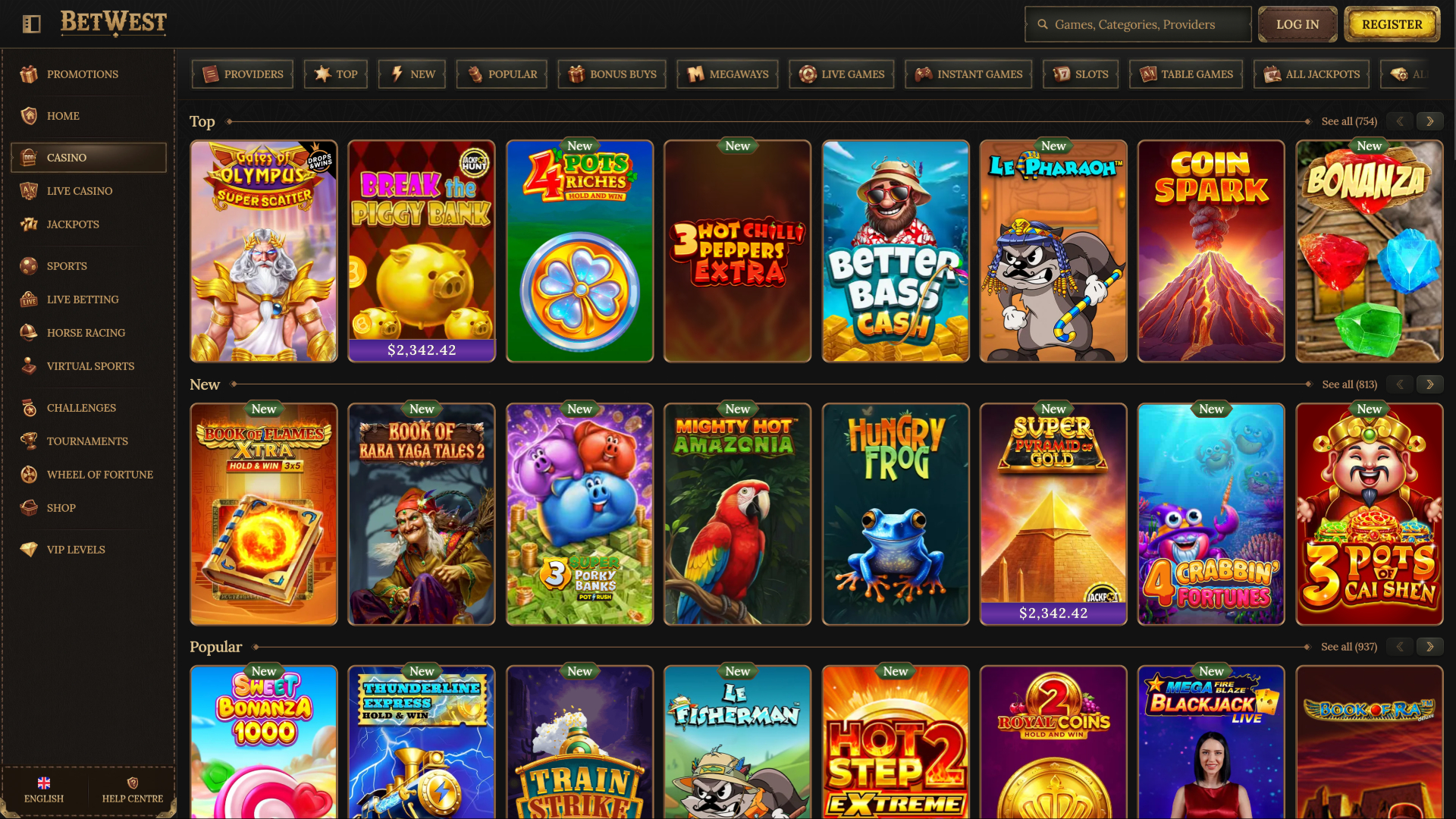 Betwest Casino Desktop Games