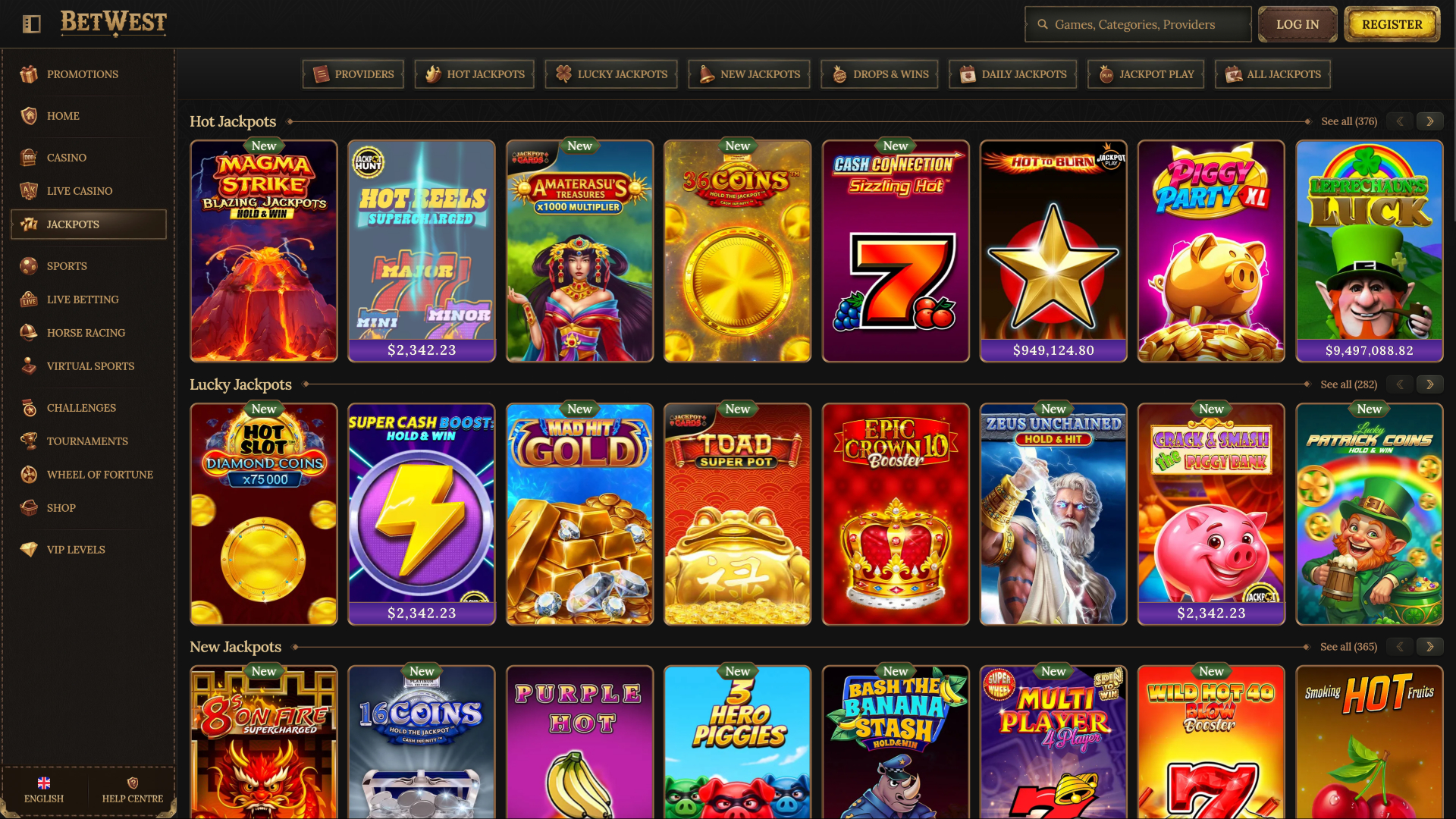 Betwest Casino Desktop Jackpot