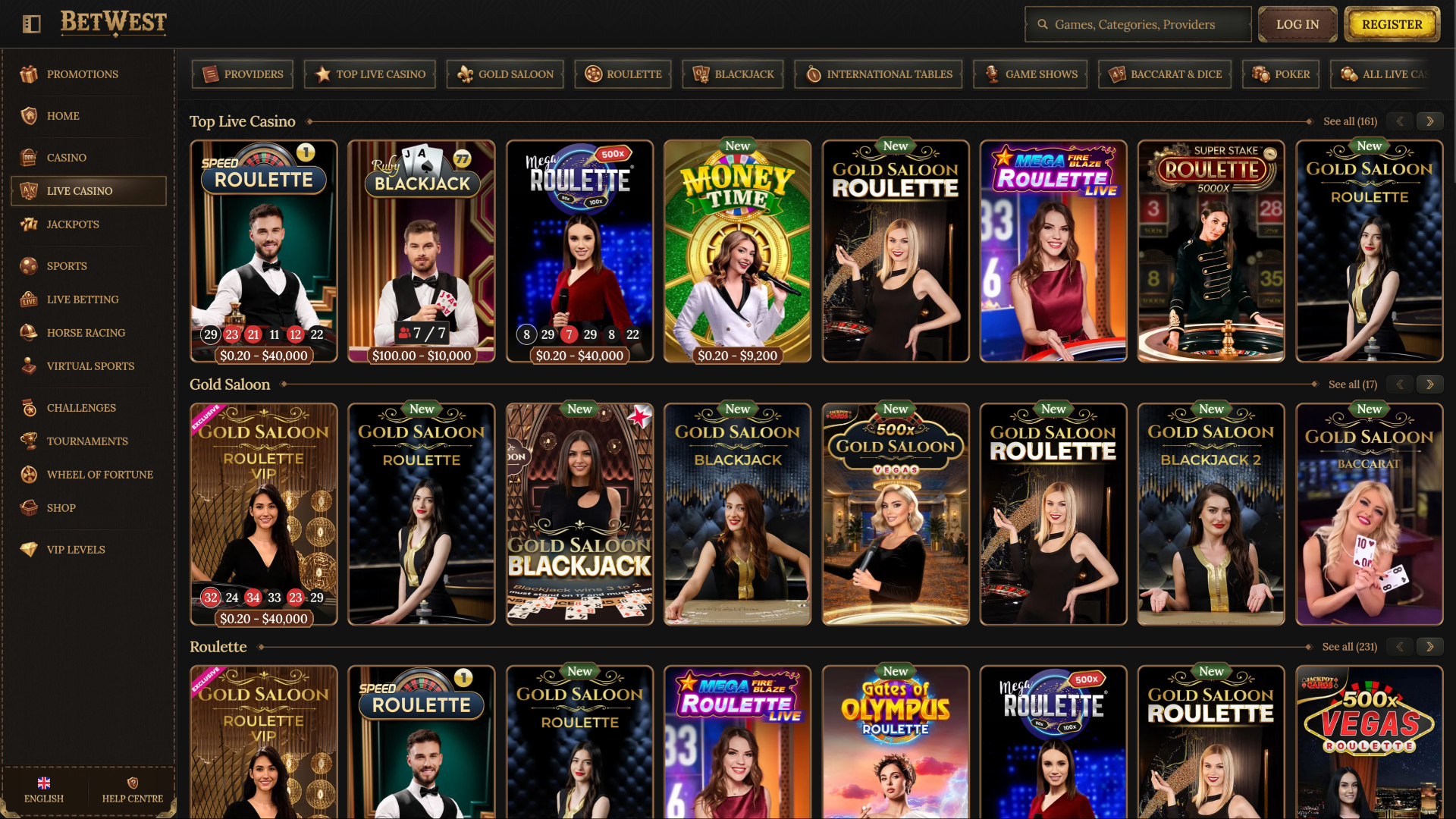 Betwest Casino Desktop Live Dealer