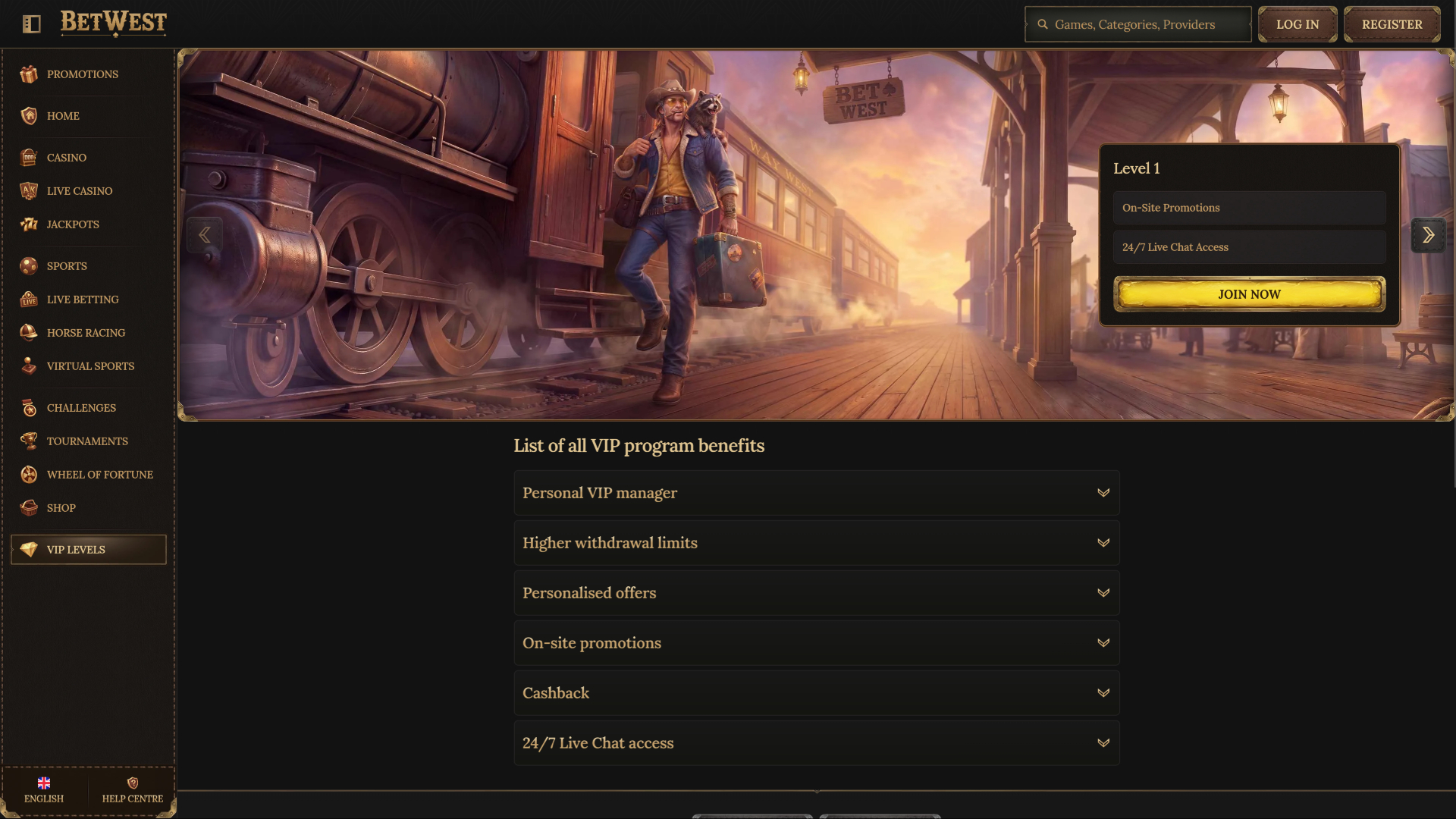 Betwest Casino Desktop VIP