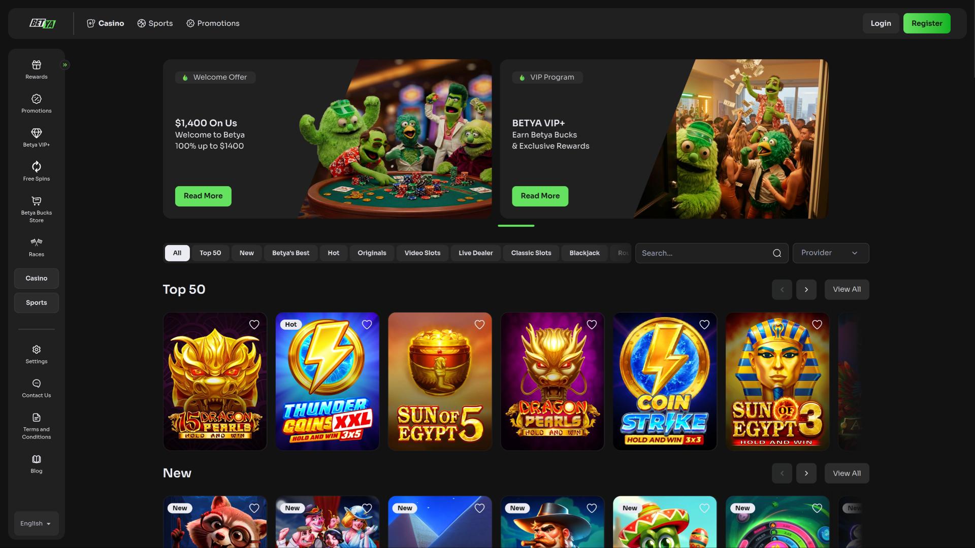 Betya Casino homepage