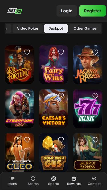 Betya Casino jackpot mobile page