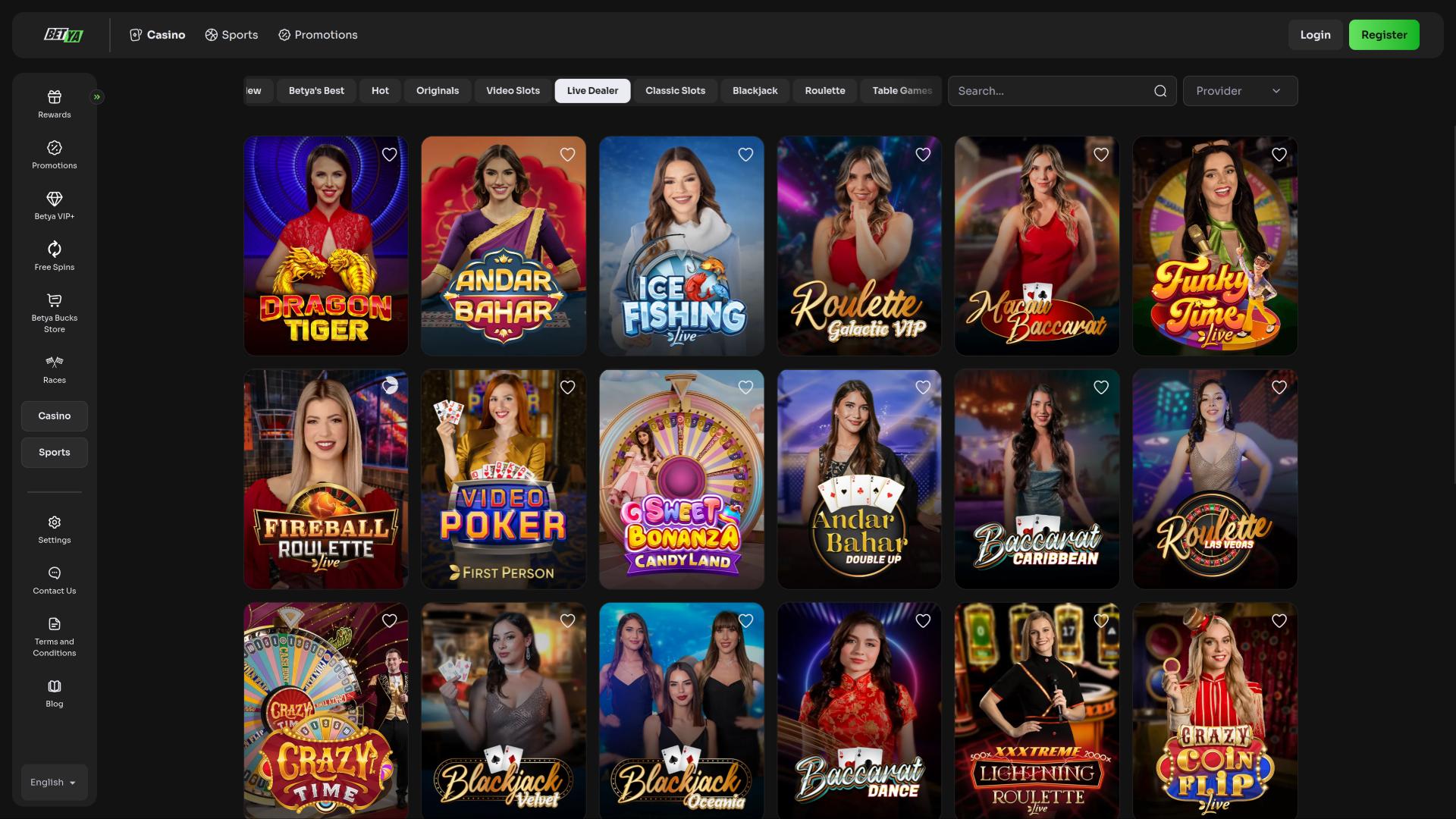 Betya Casino live dealer page