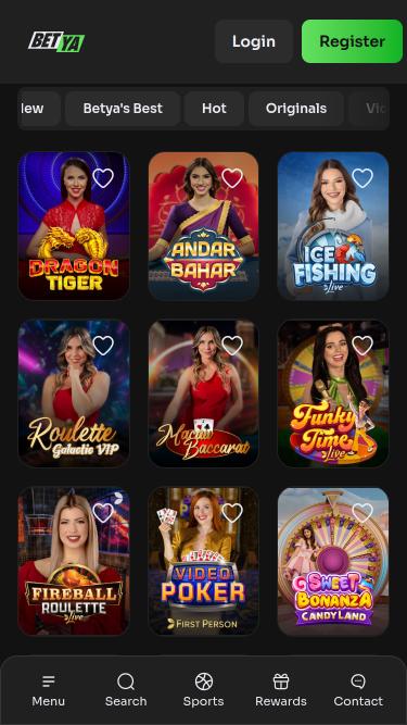 Betya Casino live dealer mobile page