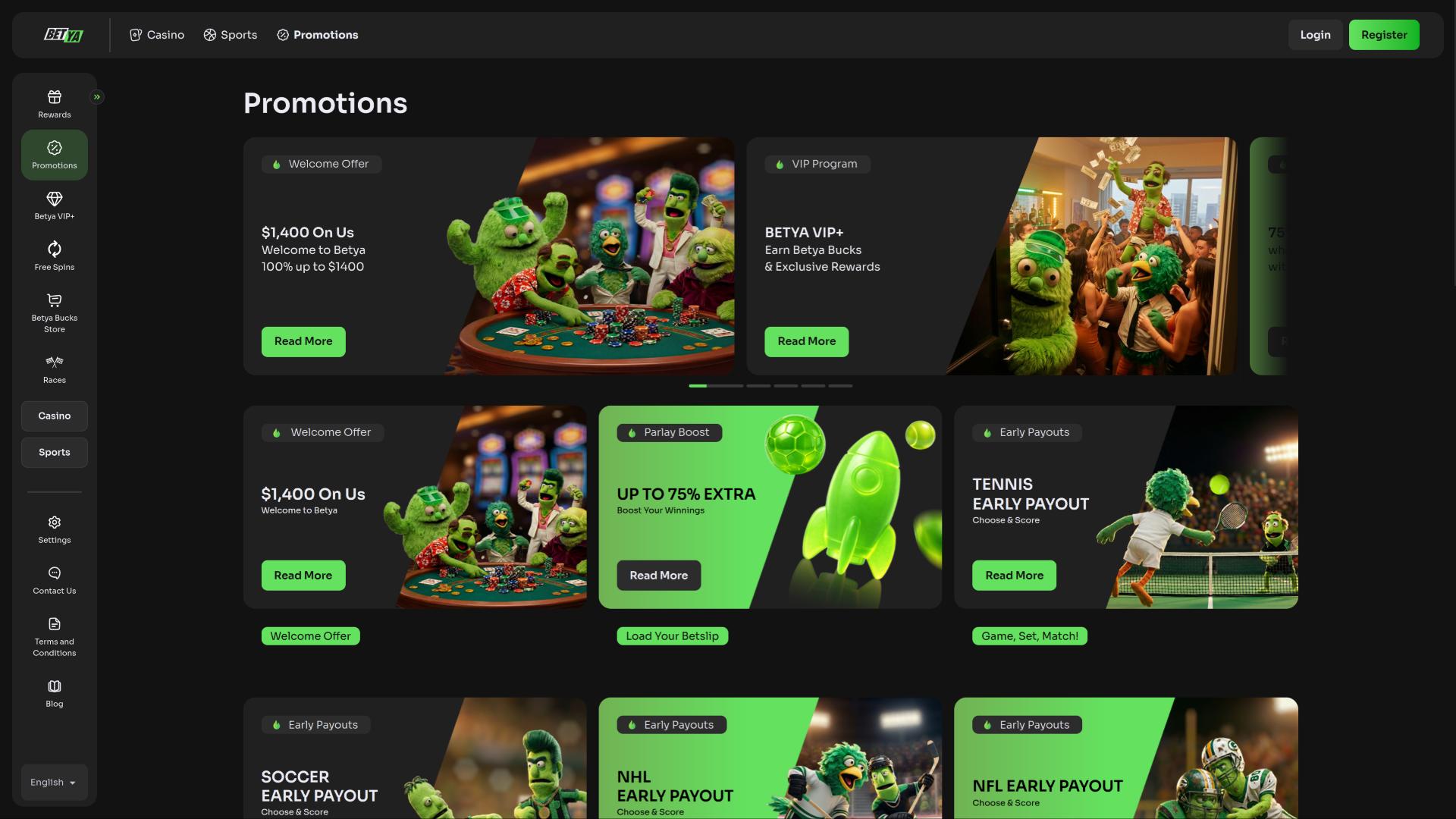 Betya Casino promotions page