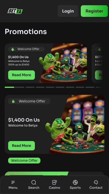 Betya Casino promotions mobile page
