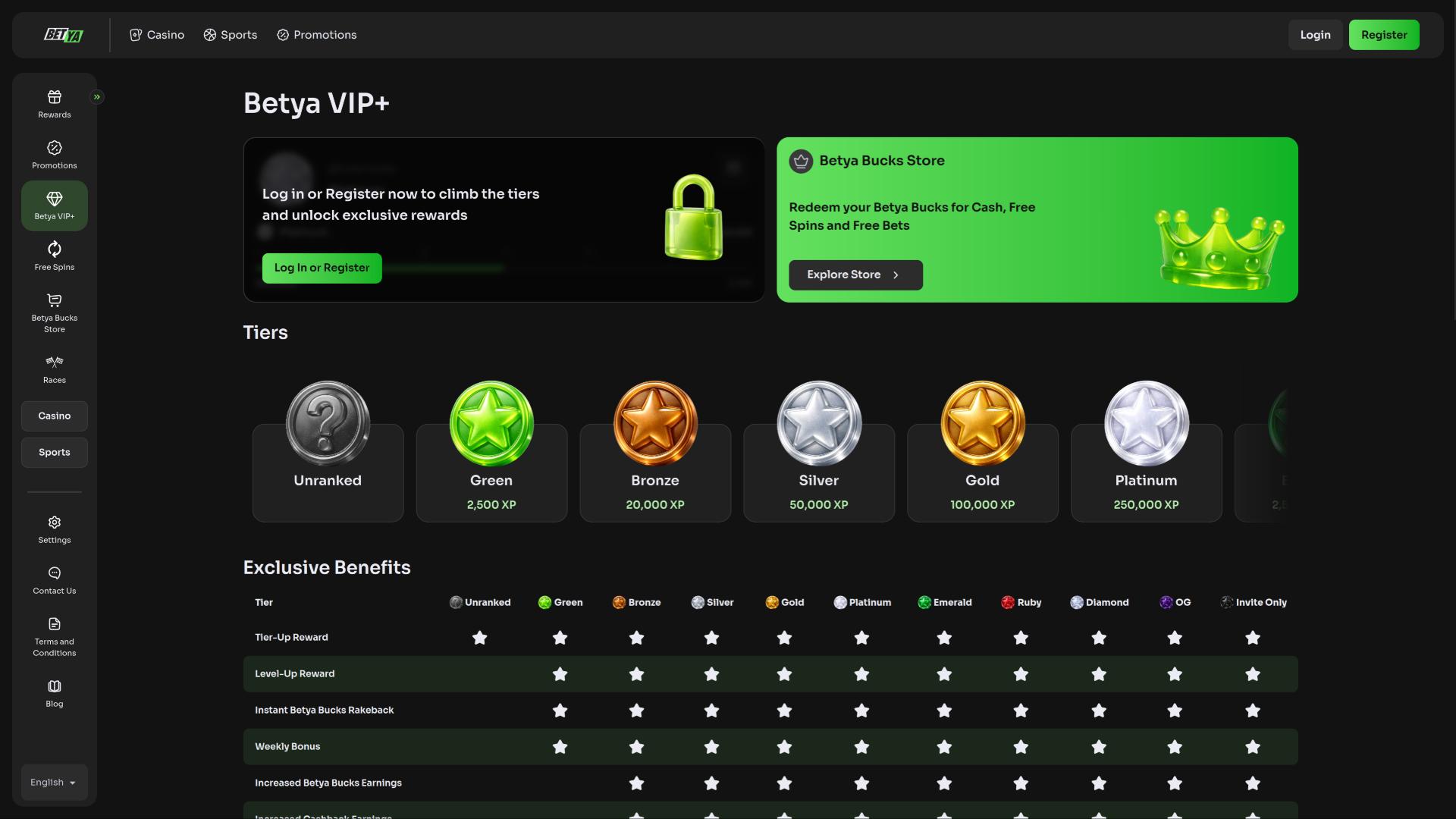 Betya Casino VIP page