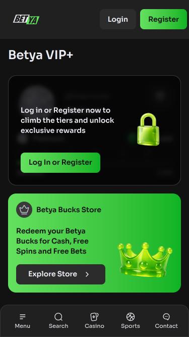 Betya Casino VIP mobile page
