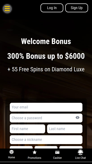 Big Dollar Casino Mobile Homepage