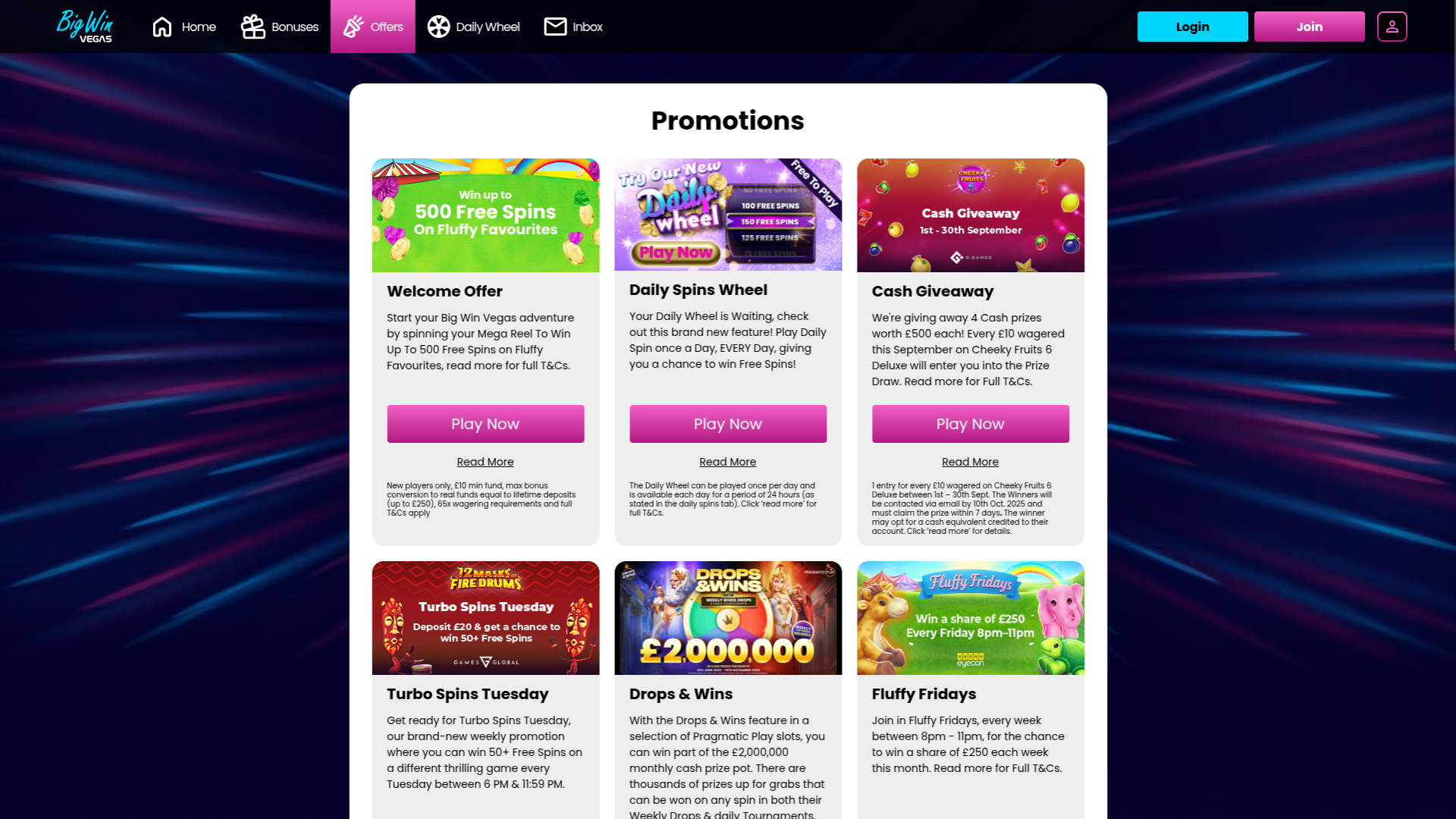 Big Win Vegas Casino Desktop Promotions