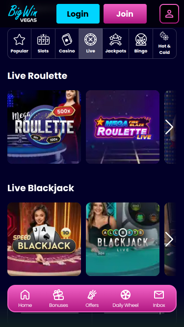 Big Win Vegas Casino Mobile Live Dealer