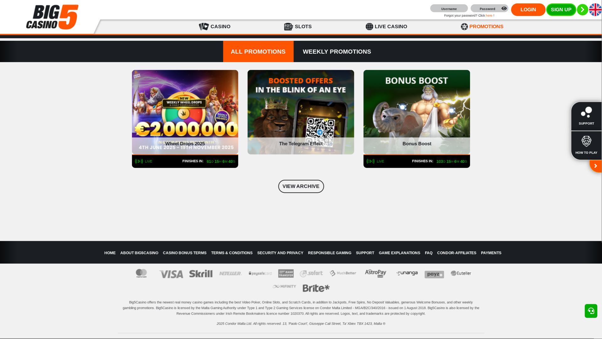 Big5Casino Desktop Promotions
