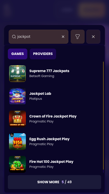 Jackpot screenshot of Biggerz Casino for Mobile