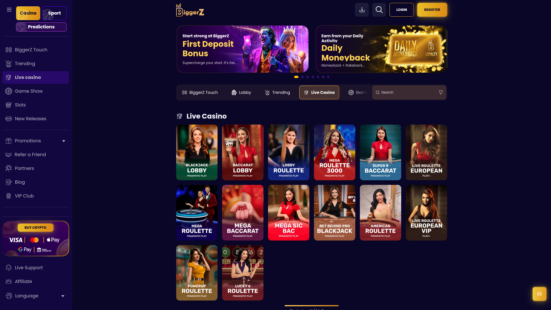 Live Dealer screenshot of Biggerz Casino for Desktop