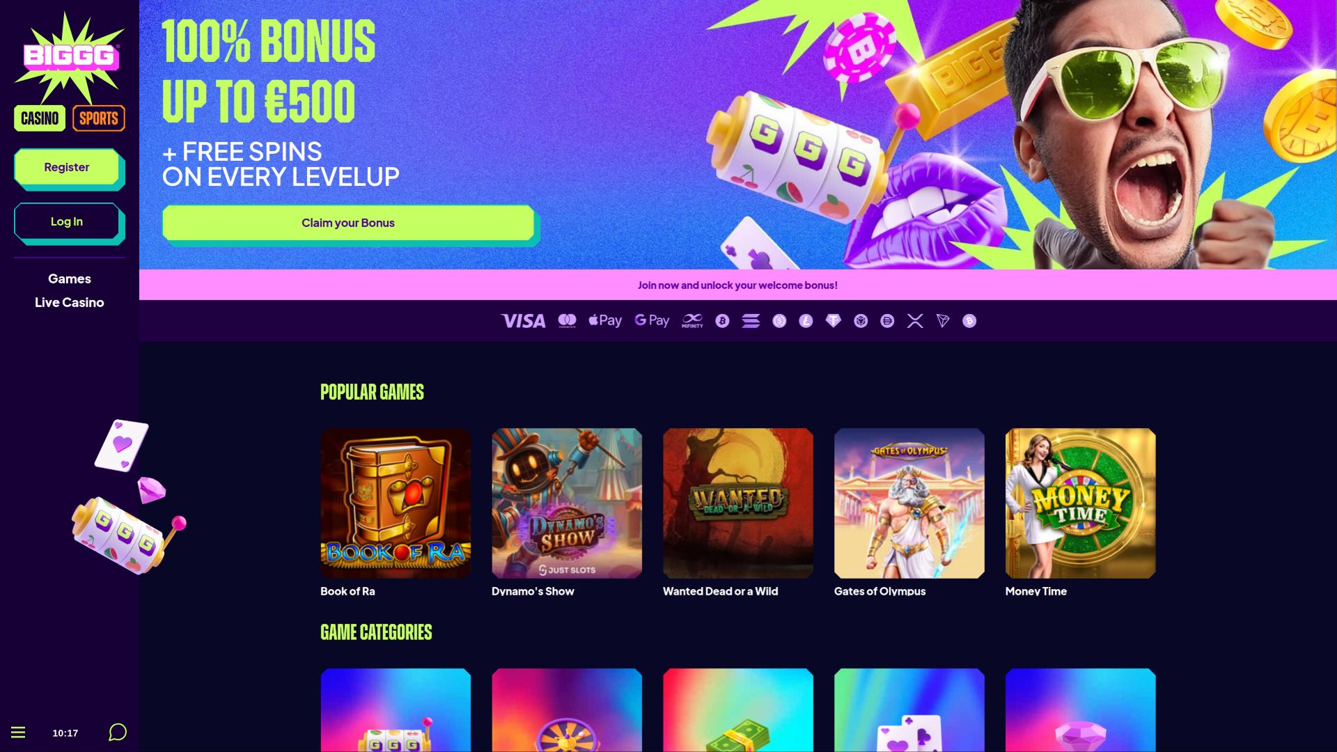 BIGGG Casino homepage