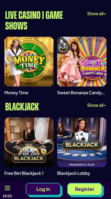 BIGGG Casino live dealer mobile page