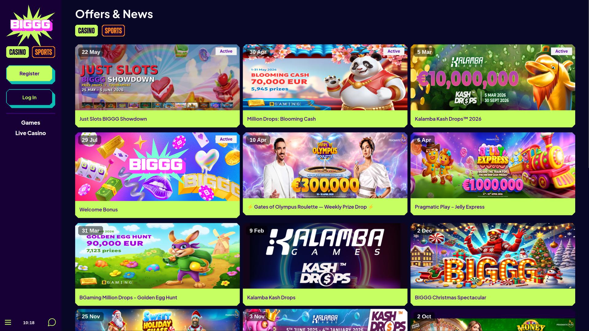 BIGGG Casino promotions page