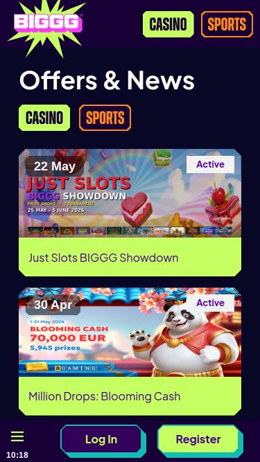 BIGGG Casino promotions mobile page