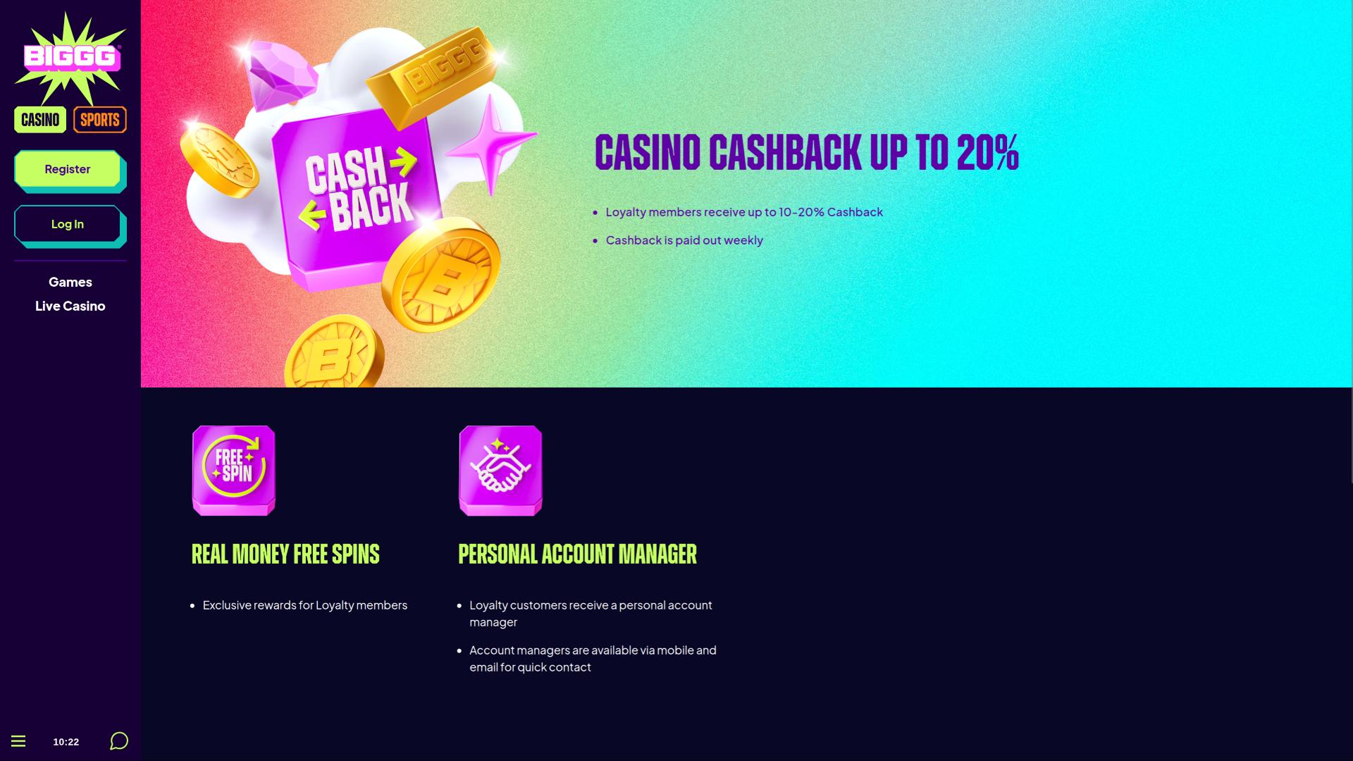 BIGGG Casino VIP page