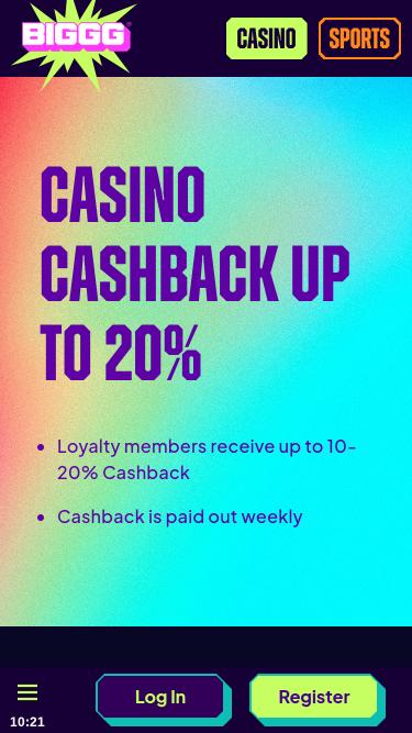 BIGGG Casino VIP mobile page