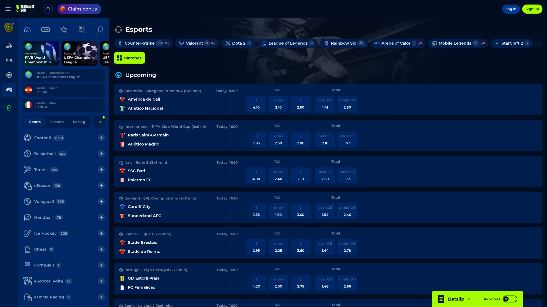 BillionaireSpin Casino Desktop Esports