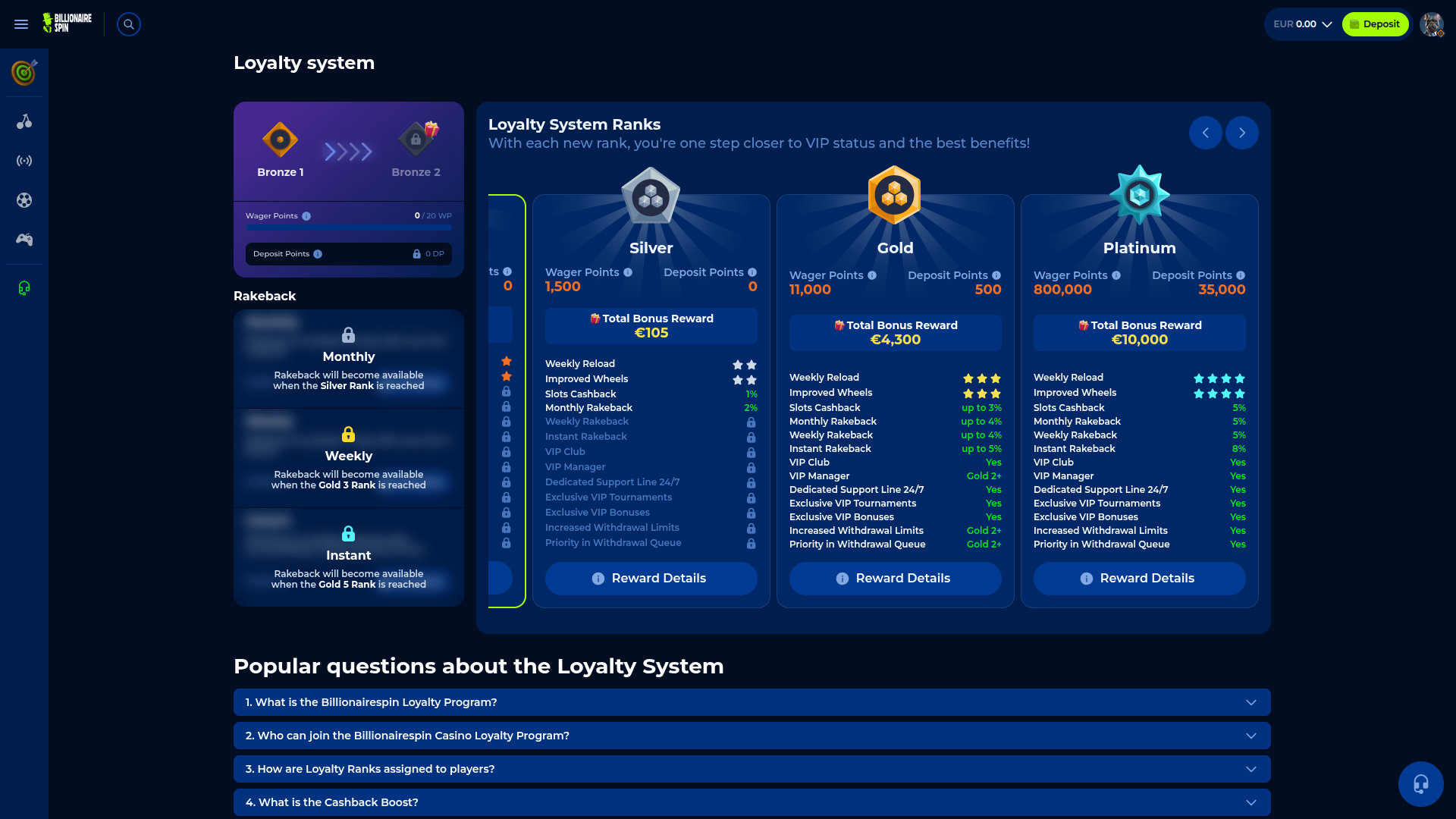 BillionaireSpin Casino Desktop VIP Program